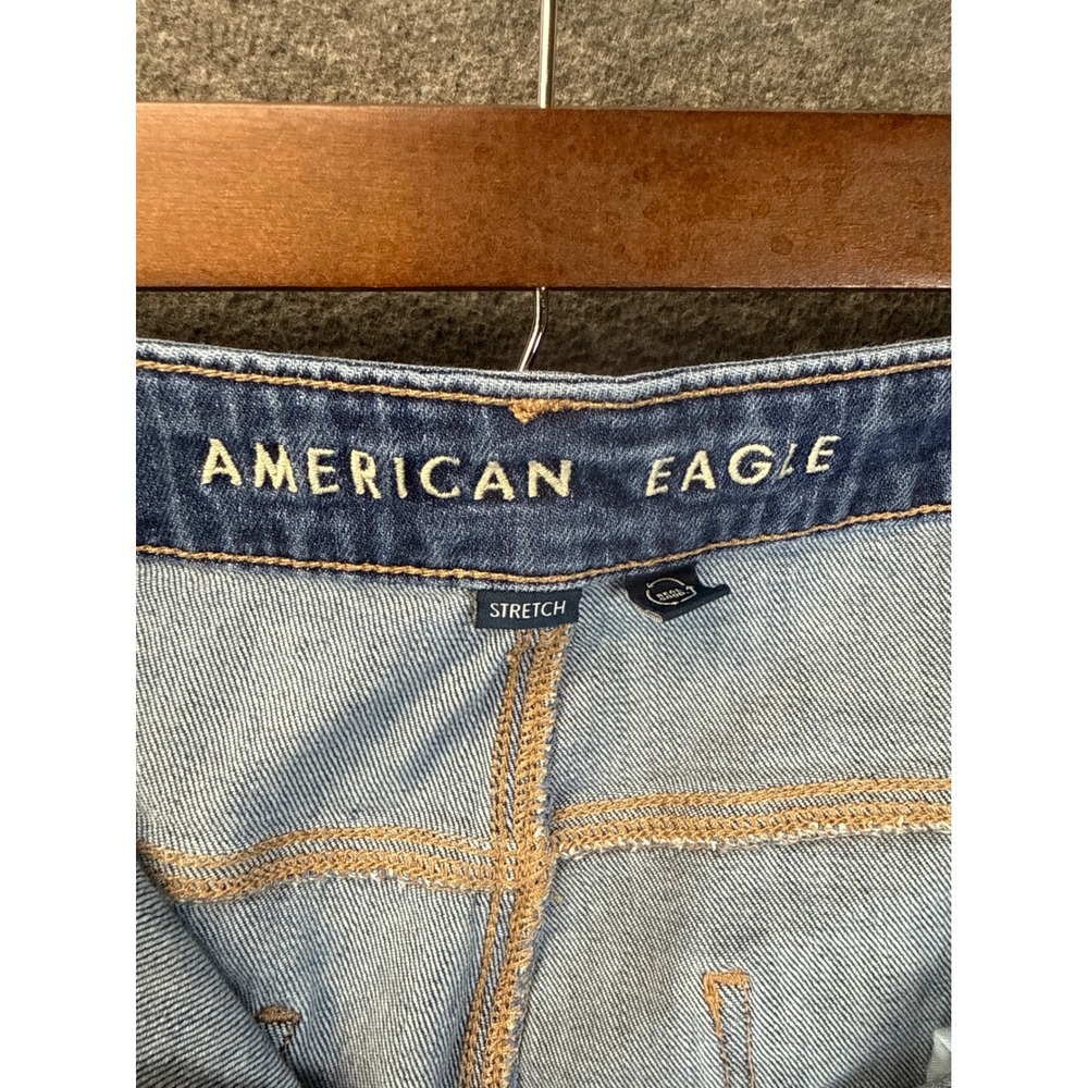 American Eagle Baggy Wide Leg Jeans Women 16 Study Academia Low Rise Raw Hem Blu - Picture 4 of 15